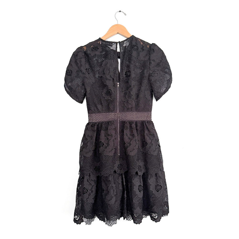 Self-Portrait Black Lace Cap Sleeve Mini Dress Cocktail Party size US 4 - Picture 7 of 11
